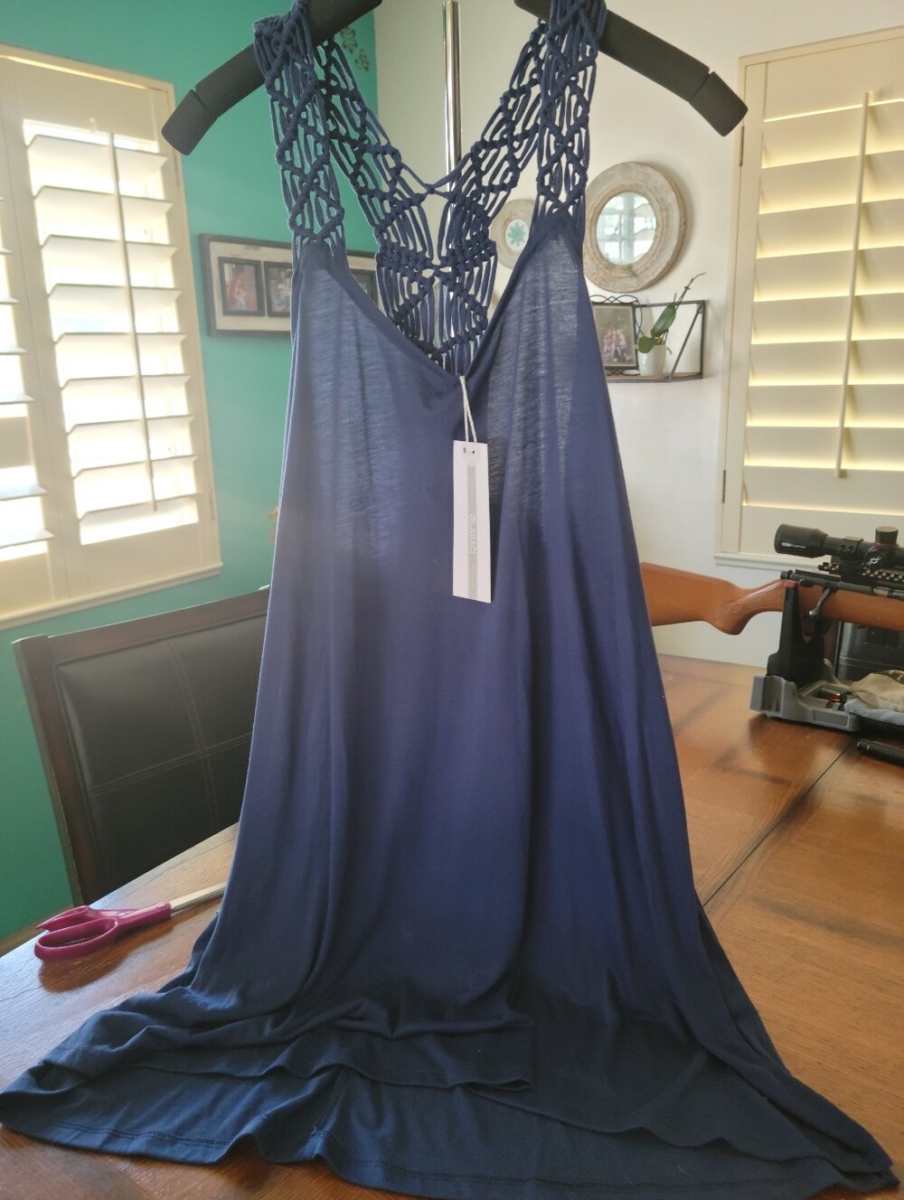 Navy Blue Macramé Beach Cover Up Dress